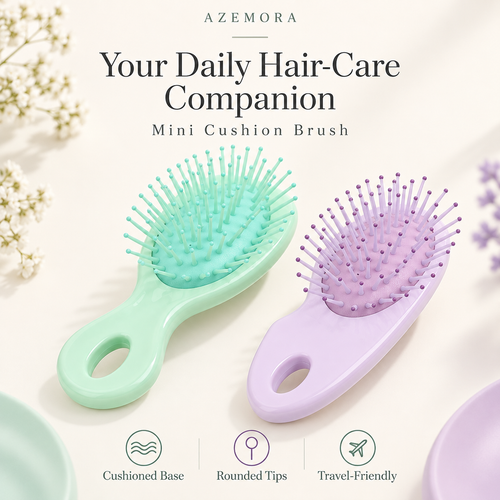 Lavender and mint mini cushion hair brushes. One random-color brush included.